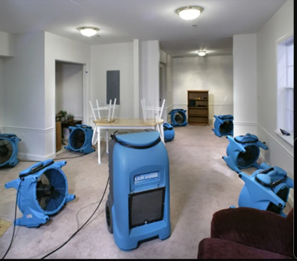 Air movers and dehumidifier setup for Water Damage Restoration in Orangeburg
