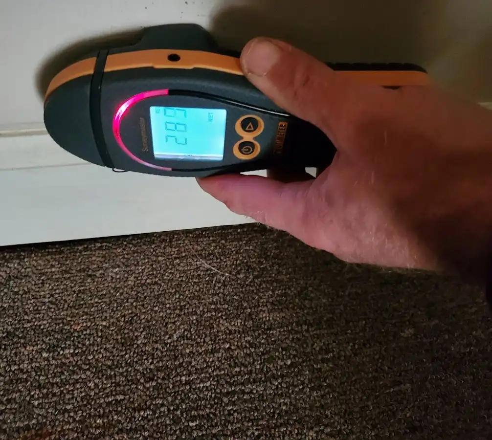 Moisture detection at baseboard during Storm Damage Restoration in Orangeburg